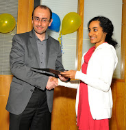 Omsri Bharat receiving the Chevron environmental engineering scholarship