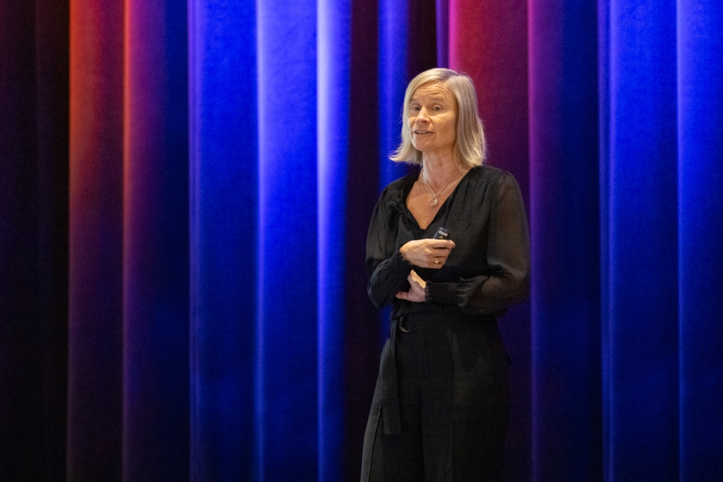 CEE Professor Kara Nelson speaks to the impacts and real world applications of wastewater-based epidemiology to protect public health. (Photo Credit: Michael/Slava Blazer Photography)