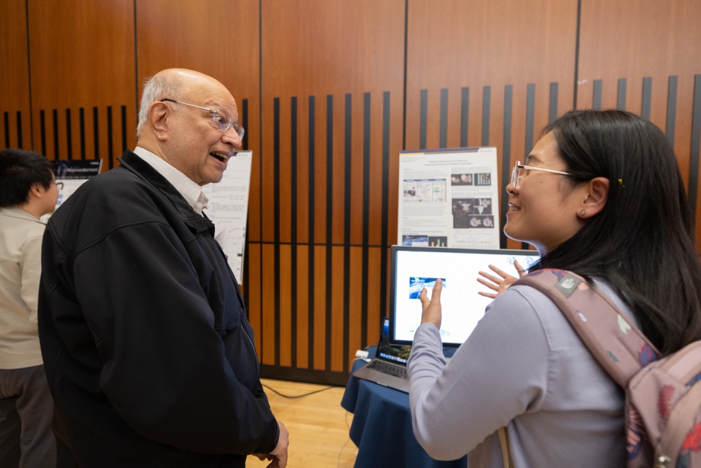 A collection of photos of guests from the CEE Community Highlights event during graduate student posters and research center highlights. 