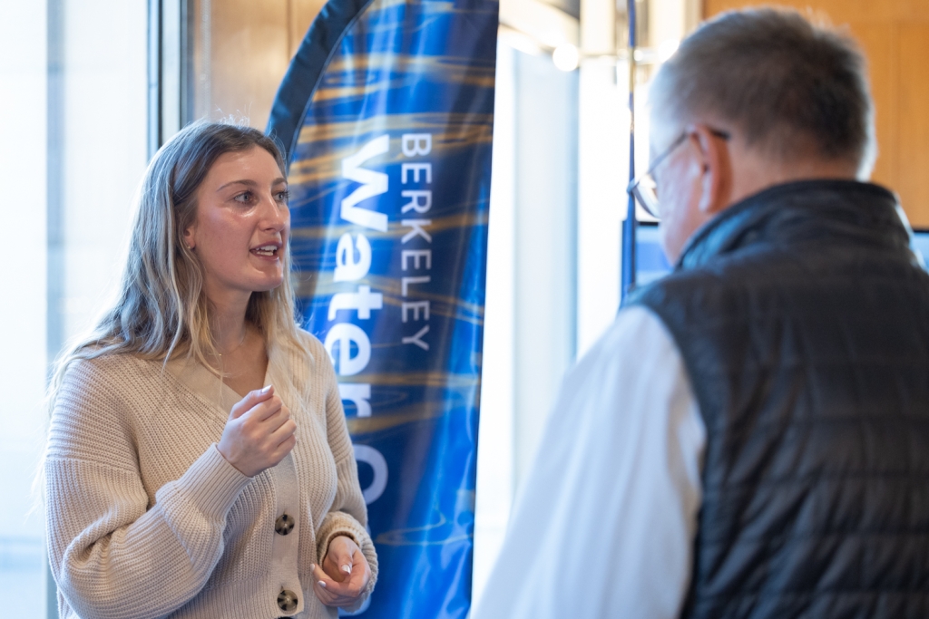 A collection of photos of guests from the CEE Community Highlights event during graduate student posters and research center highlights. 