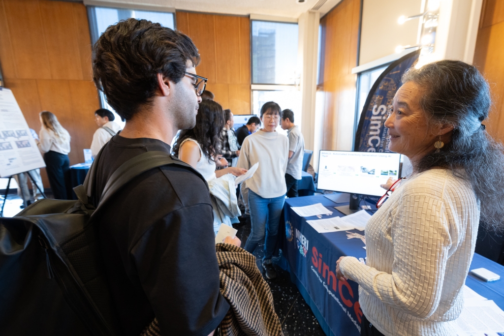 A collection of photos of guests from the CEE Community Highlights event during graduate student posters and research center highlights. 