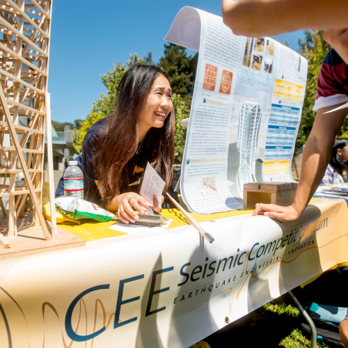 student at Seismic Competition Team presentaion boot