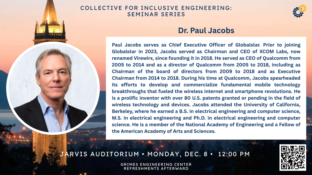 Promotional Flyer for CIE Seminar, including image and bio for Dr Paul Jacobs