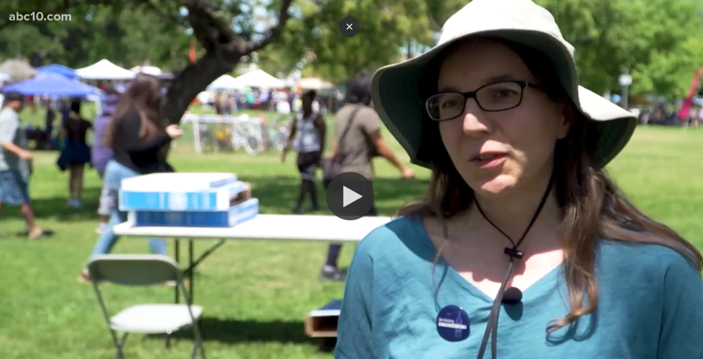 Professor Tina Chow being interviewed by ABC10 News.