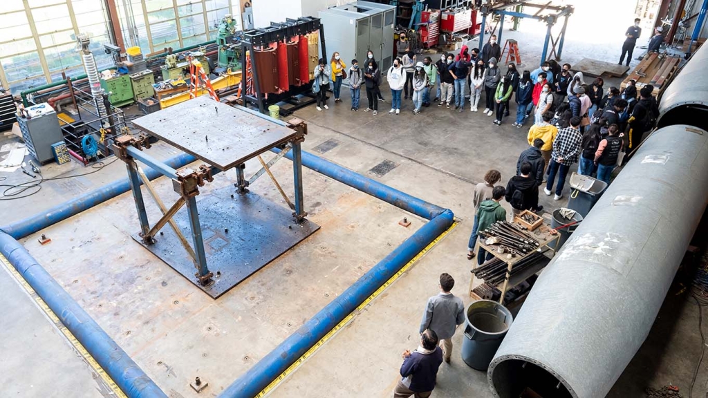 Oakland high school students tour the Pacific Earthquake Engineering Research Center's facilities at UC Berkeley’s Richmond Field Station 