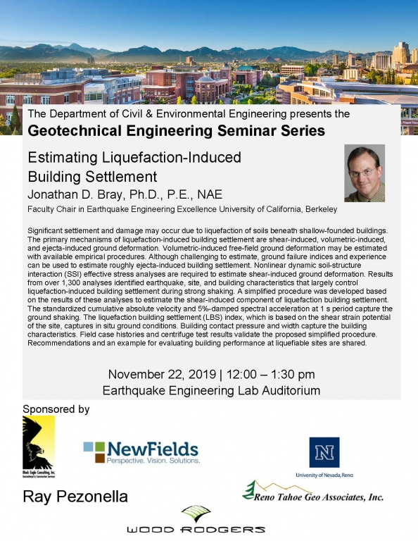 Flyer of Jon Bray's UNR Geotechnical Engineering Seminar