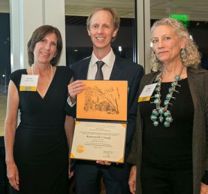Robert Harley with Meredith Jacobs and Allison Clough, accepting the Ray Clough citation