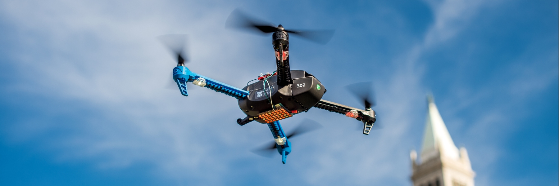 Drone flying with Campanile in background