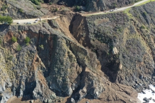The failure of Highway 1 at Rat Creek (Photo by Caltrans)