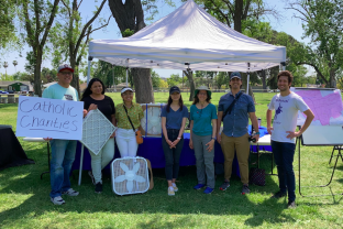 UC Berkeley students and faculty partnered with Catholic Charities and Edison High School to distribute air purifiers at Stockton's Earth Day Festival. (Credit: Tina Chow)