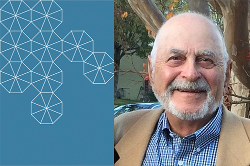 A headshot of CEE Professor Emeritus Alex Becker with a light blue background, and a white hexagon tessellation pattern on the left side.
