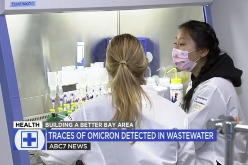 Covid-WEB lab technicians Christina Lang and Grace Armstrong test wastewater samples to track the spread of the SARS-CoV-2 virus and Omicron variant. (Image courtesy of ABC, Inc.)