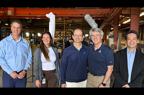 A group photo of the CSI + EBMUD + AWWA team (from left to right: David Katzev, Shelly Dean, Clifford Chan, David LaFrance, Kenichi Soga). Photo/Caption Credit: Berkeley Center for Smart Infrastructure.