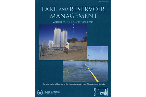 Proferssor Horne is featured on the cover of N. American Lake and Reservoir Management Journal, with the EBMUDS oxygenation shore system at Camanche Reservoir.
