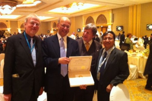 L to R: Jakob von Uexküll, founder and CEO of the World Future Council, Ashok Gadgil, Eicke Weber, and the first Zayed Future Energy Prize winner from 2009, Dipal Chandra Barua