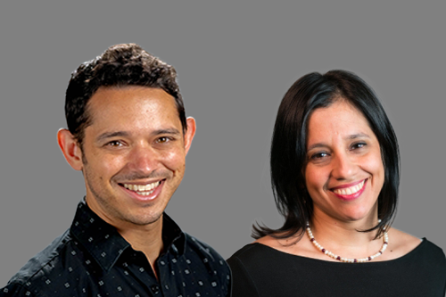 CEE Professor Scott Moura (left) and CEE Professor Marta Gonzalez (right) pictured against a charcoal grey background. (Photo Credit: Adam Lau/Berkeley Engineering)