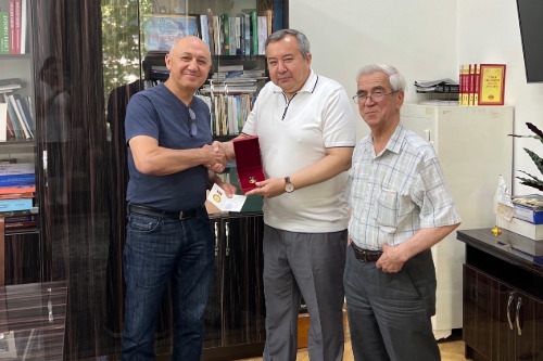 Dr. Shakhzod Takhirov receives honors fellow award from the Academy of Science of Uzbekistan in the field of seismic safety. (Photo Credit: Shakhzod Takhirov)