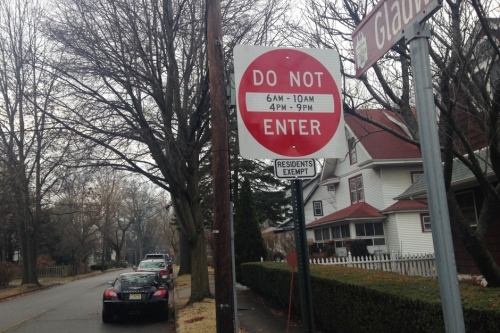 A sign warns non-resident drivers to avoid using a street in Leonia, New Jersey. David Porter/AP