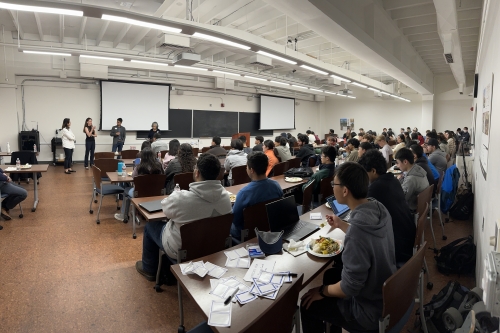 The CEE Advisory Council hosted an informational panel event for undergraduate students with Geotech speaker Bahareh Heidarzadeh, council members Lindsey Maclise, Philip Lorenzo and Susan Leal (from left to right in the front of the room) (Photo Credit: Ivan Yan). 