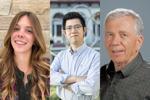 Headshots of CEE students Elisa Woodham, Junzhe Cao, and CEE Professor Nick Sitar (from left to right).